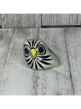 Vintage Tonala Handpainted Mexican Folk Art Pottery Owl Figurine